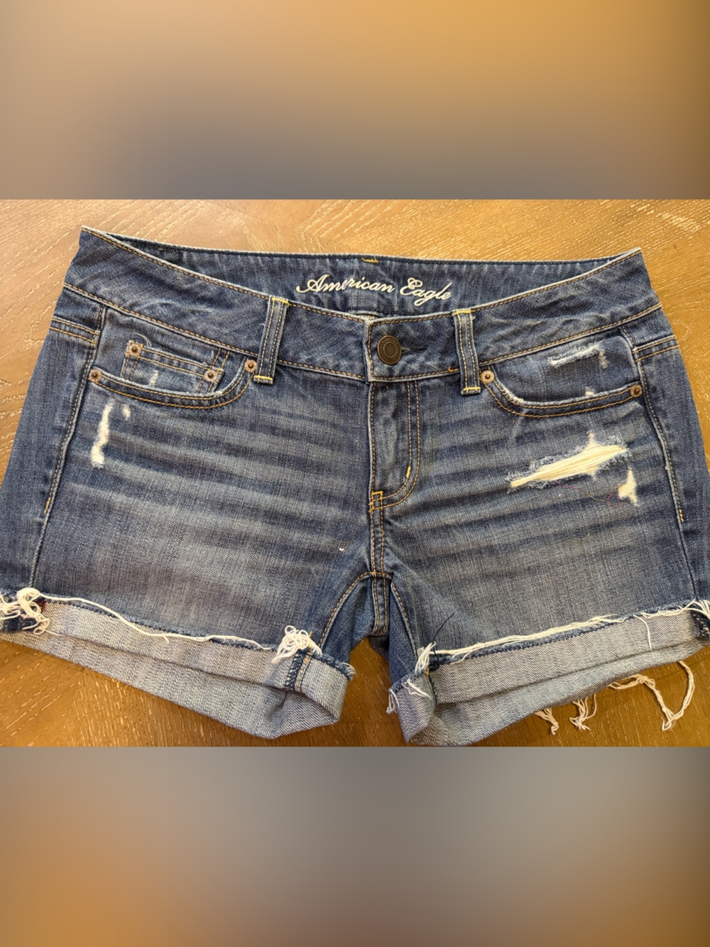 American Eagle Outfitters Women's Distressed Denim Shorts - Dark Blue Size 4